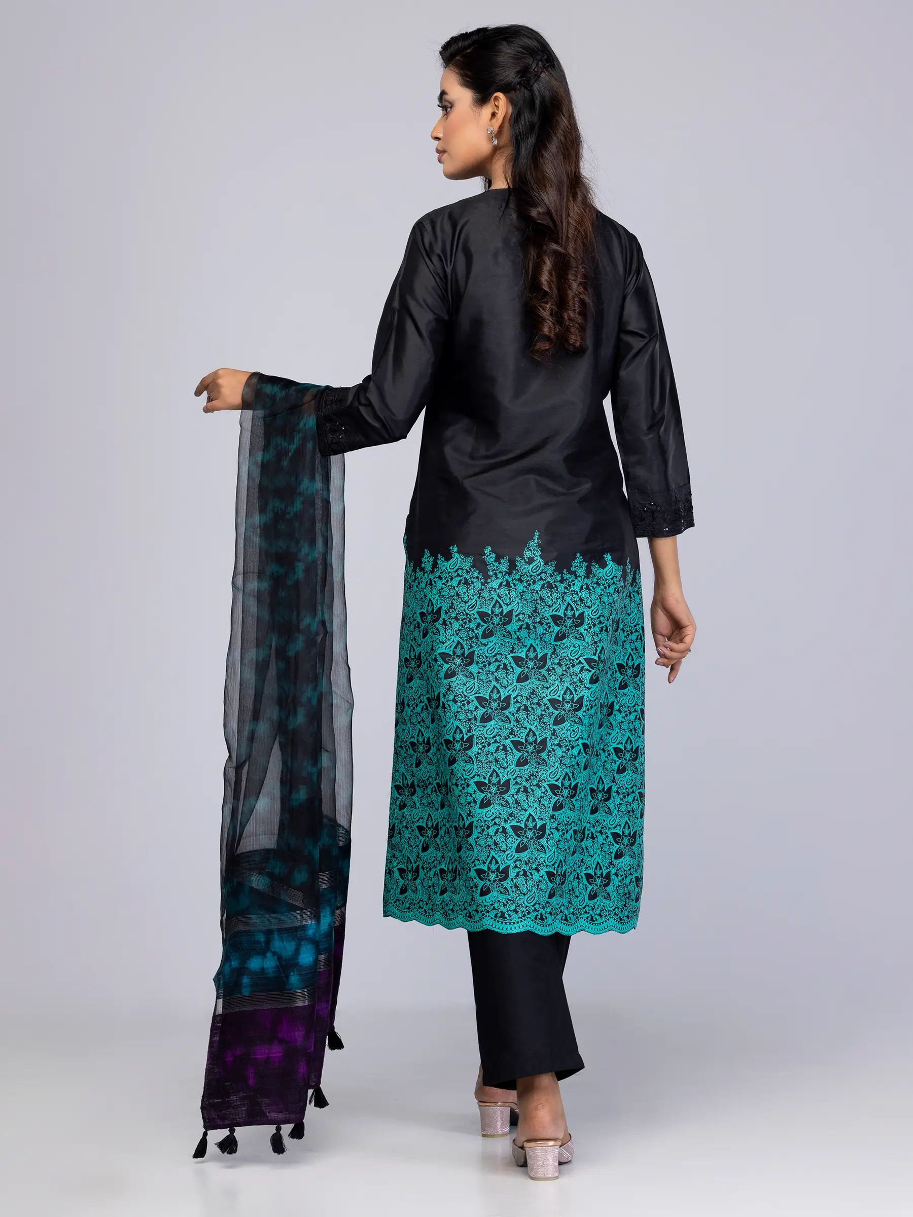 Black Embroidered Mughal Tropical Theme Shalwar Kameez Tk 9,577.27 image 1