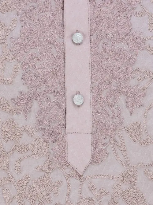 Mauve Printed and Aari Embroidered Cotton Panjabi image 2