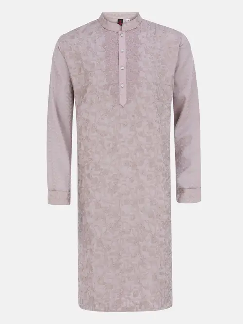 Mauve Printed and Aari Embroidered Cotton Panjabi image 3