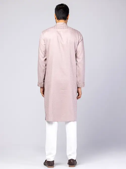 Mauve Printed and Aari Embroidered Cotton Panjabi image 4