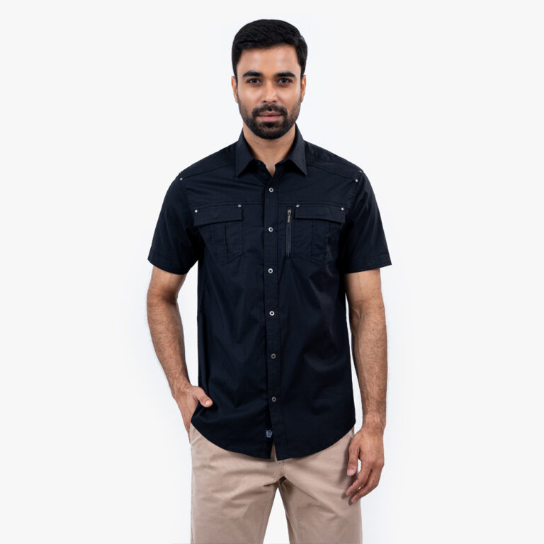 Richman Black Color Ultra Slim Fit Half Sleeve Shirt