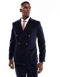 ASOS DESIGN double breasted slim suit jacket in navy