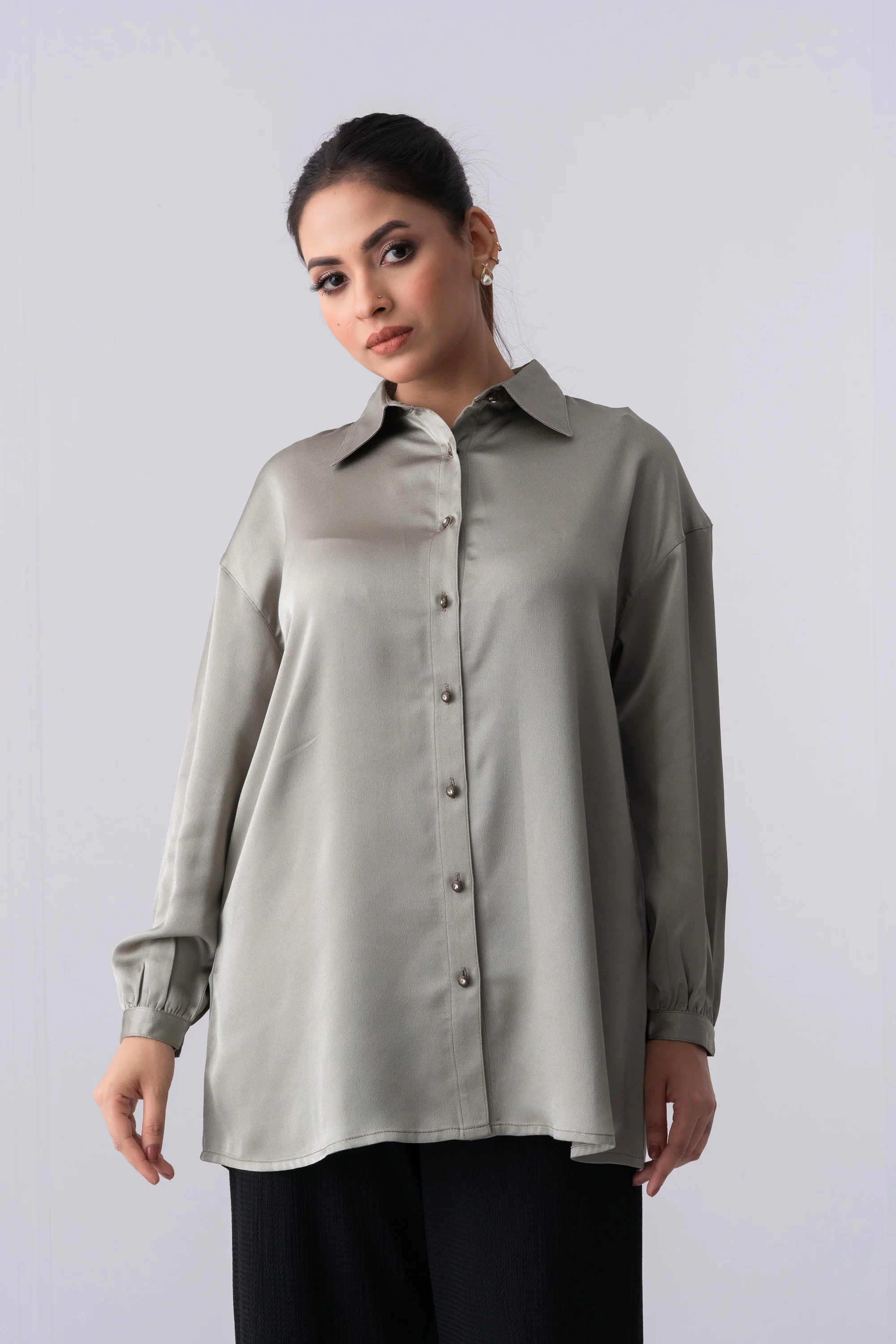 Oversized Fit Satin Casual Shirt image 1