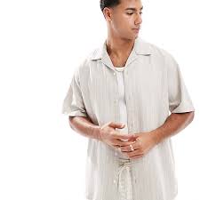 Jack & Jones embroidered linen mix shirt in stone