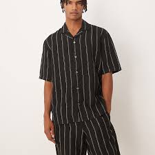 Mango linen shirt in black stripe image 1
