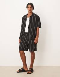 Mango linen shirt in black stripe image 2