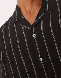 Mango linen shirt in black stripe image 3
