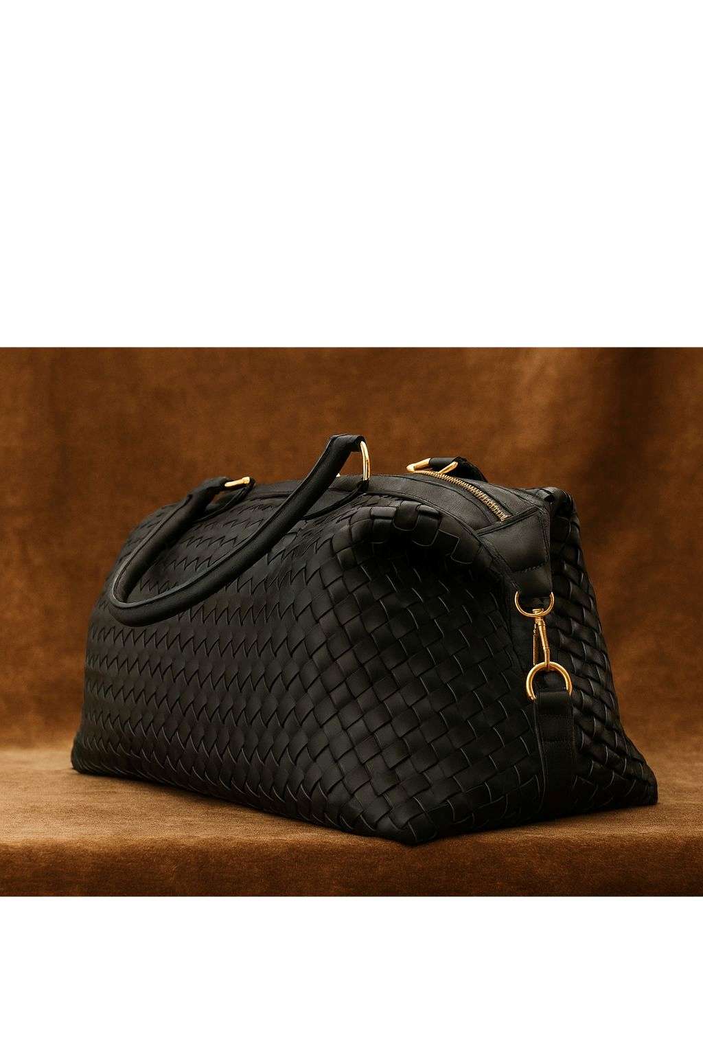 NoirWove Luxe Black Handwoven Leather Duffel Large