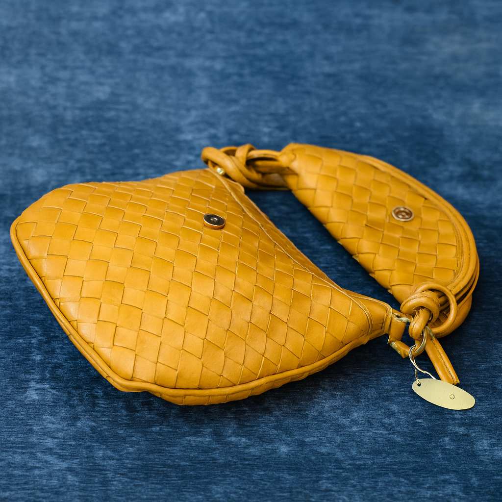 SoleWeave Amber Yellow Woven Leather Shoulder Bag
