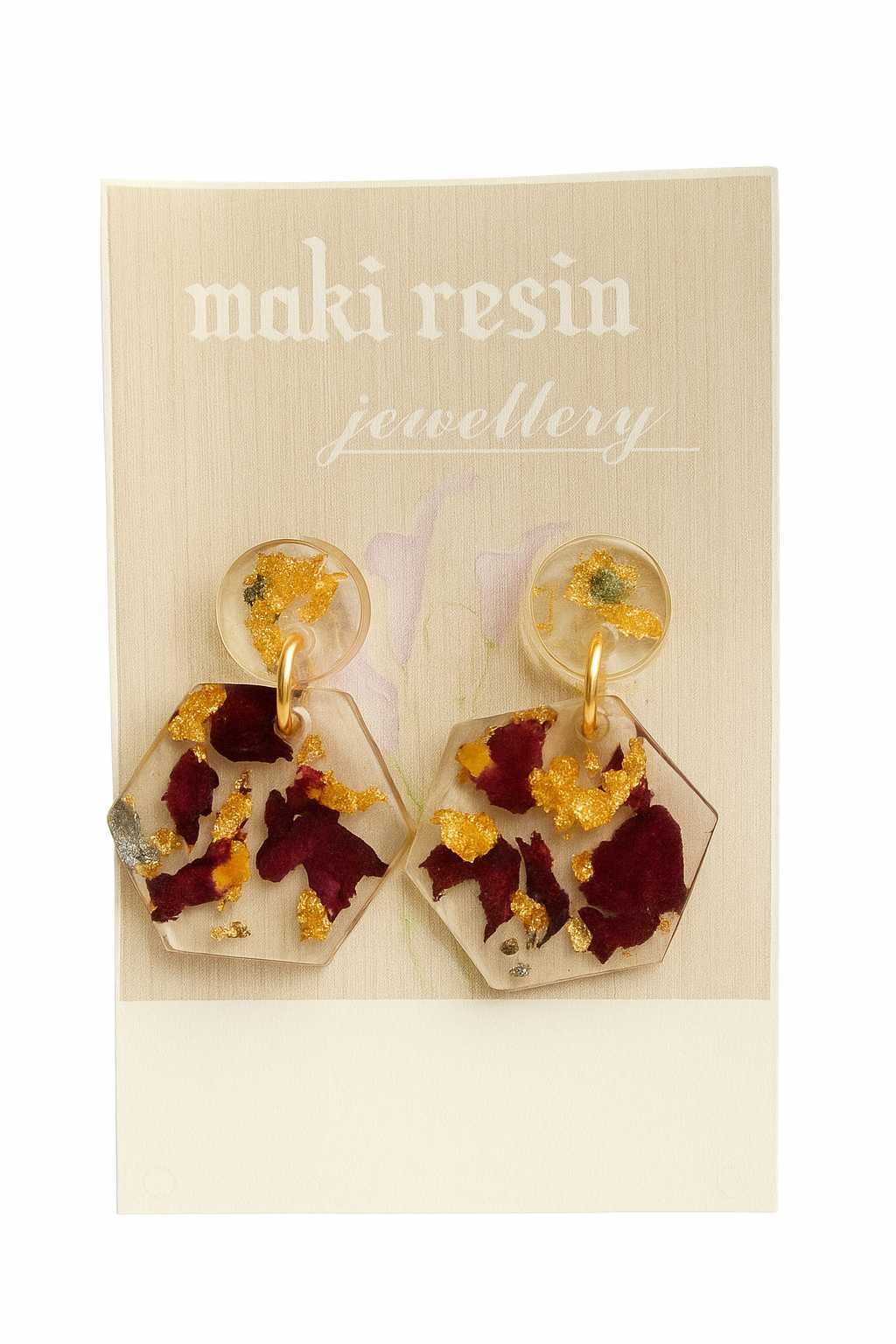 Hexagon   Dried  Flower  Earring