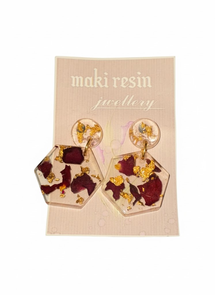 Hexagon   Dried  Flower  Earring image 1